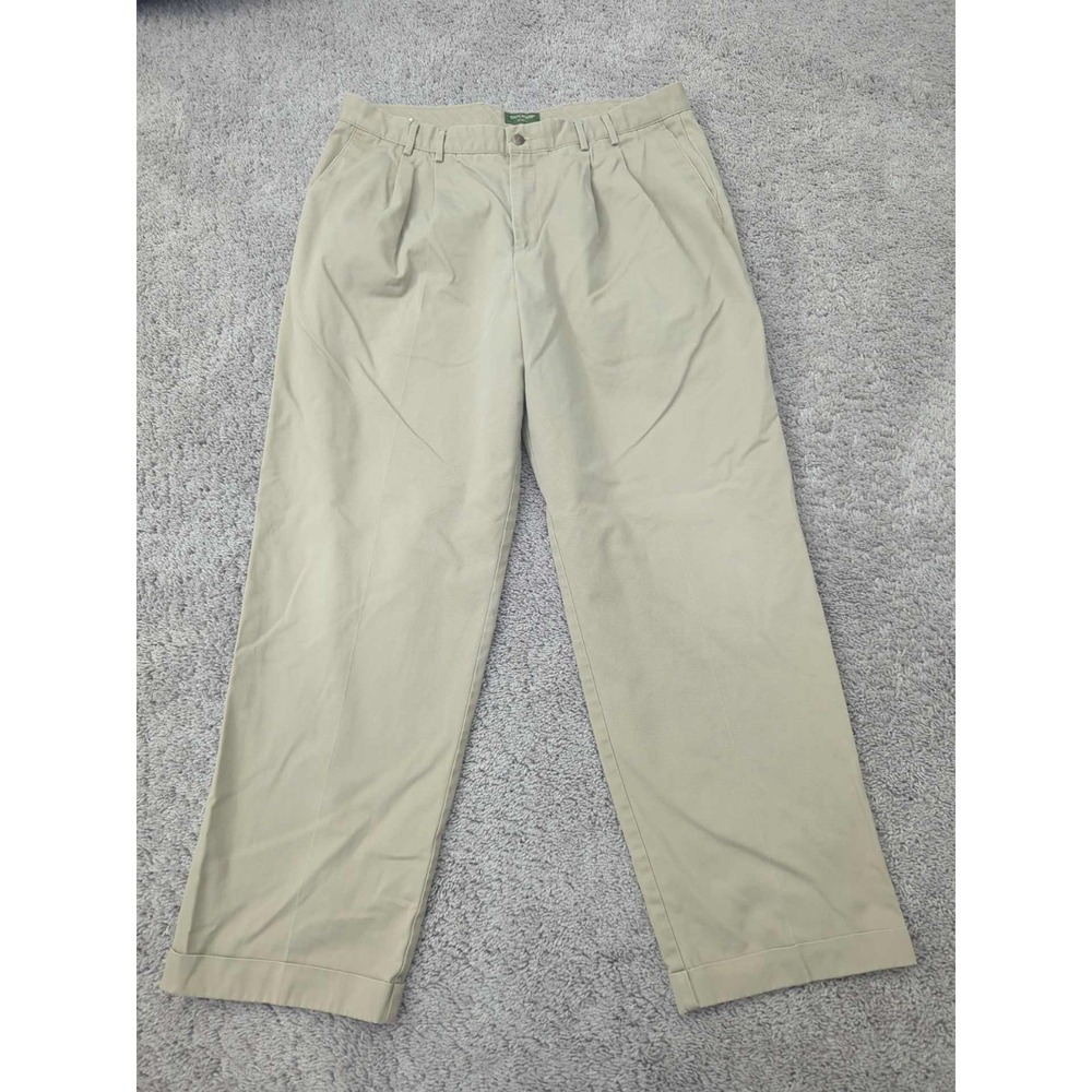 Vintage Dockers Khakis Pants Mens 38 x 32 Beige Pleated Chino Cuffed Hem